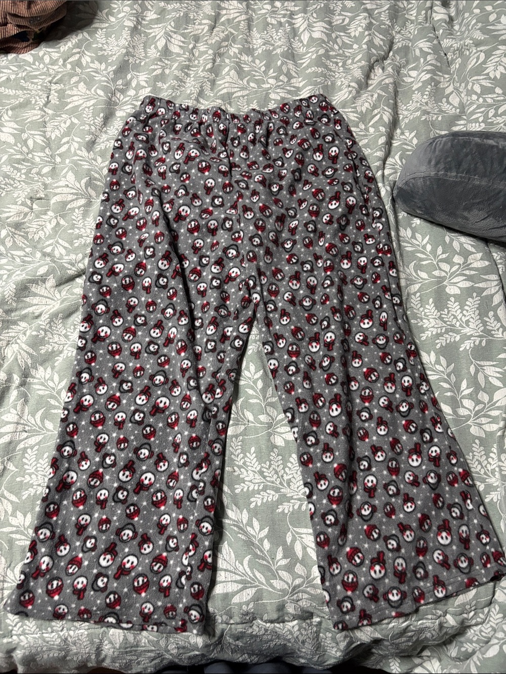 Mens Gray Fleece Pajama Bottoms with snowmen